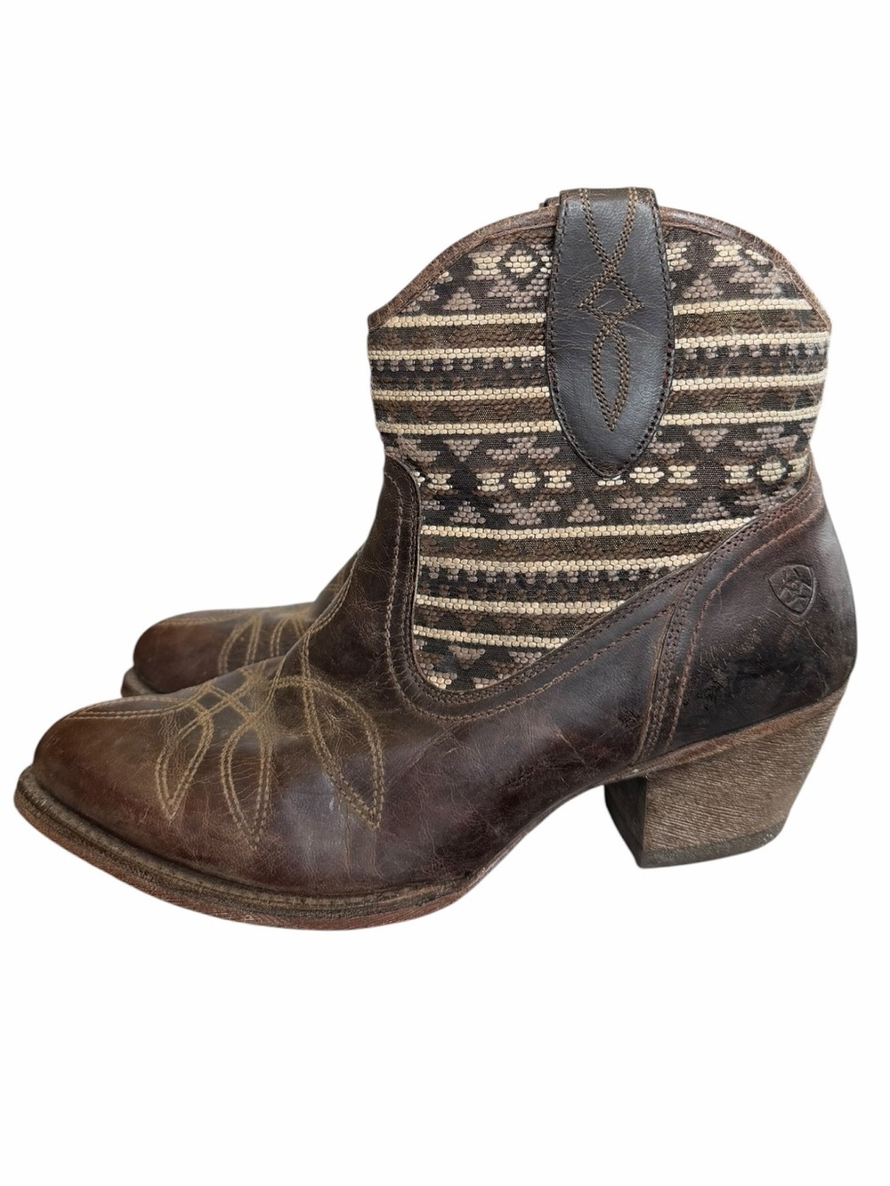 Ariat 9B Meadow Aztec Brown Western Ankle Cowboy Boots Southwestern Tapestry